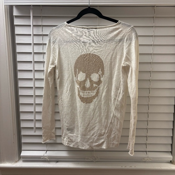Skull Cashmere Sweaters - Women's 100% Linen Skull Cashmere White Sweater Size XS